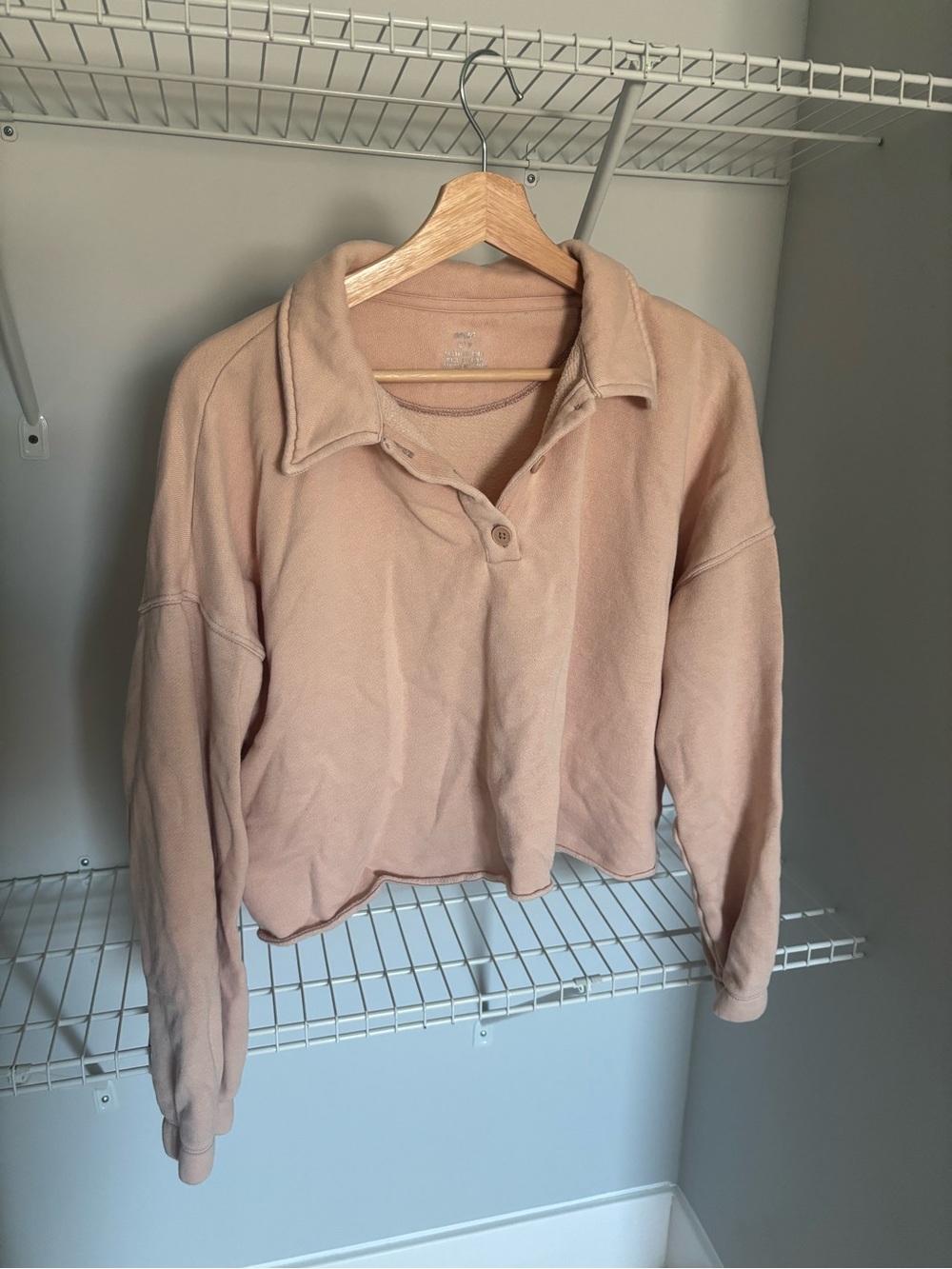 aerie Cropped Collared Pullover Sweatshirt - Dusty Rose